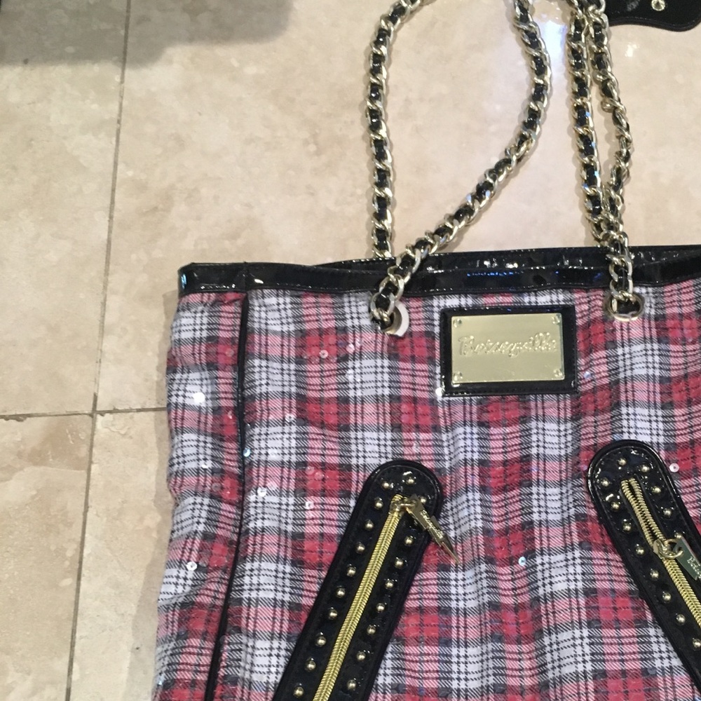 Betsyville plaid sequin purse