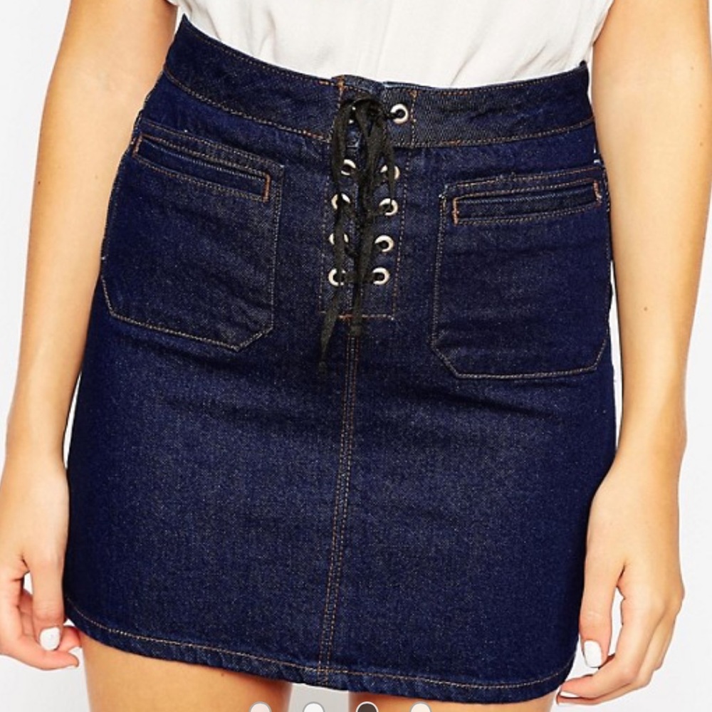 ASOS Denim Lace Up A-Line Mini Skirt
