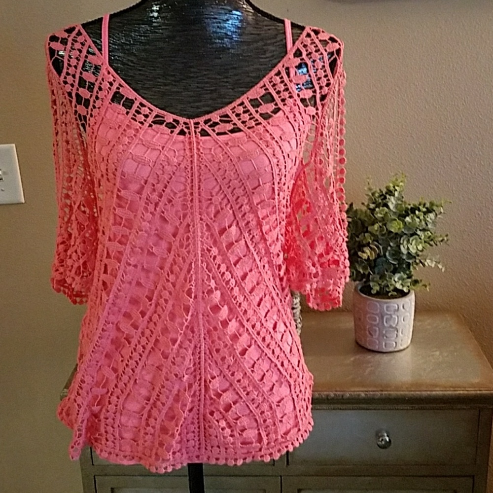 Daytrip Coral Lace Dress Top w/tank Size S