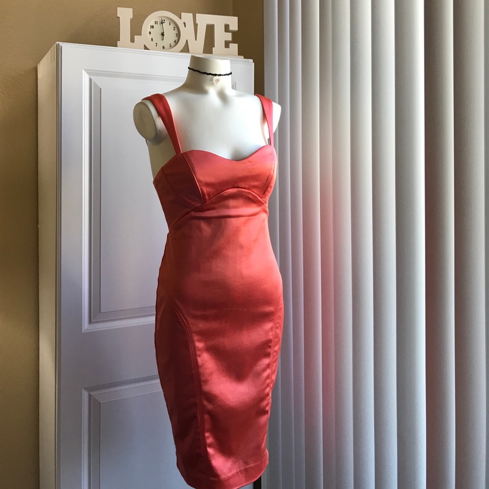SOLD!!! Bebe coral satin dress!