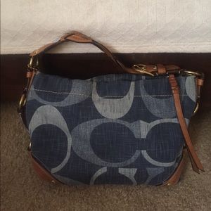 Coach denim and brown leather purse