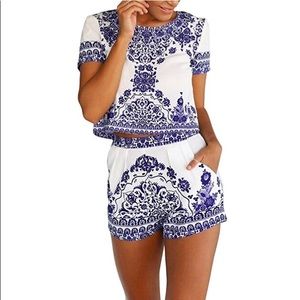 Blue and White Porcelain Two-piece Romper