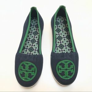 New Tory Burch Navy/Green Slip On Sneakers/ Flats