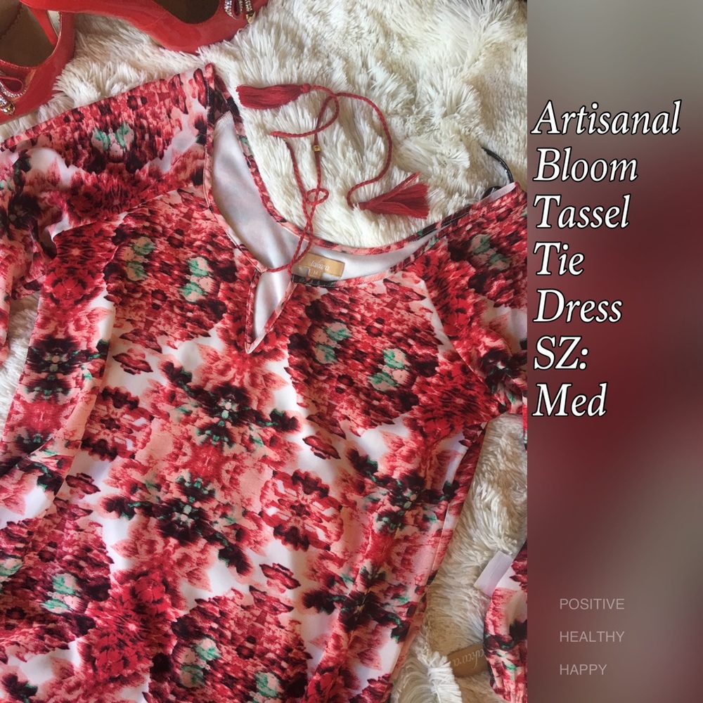 Artisanal Bloom Print Tassel Tie Dress