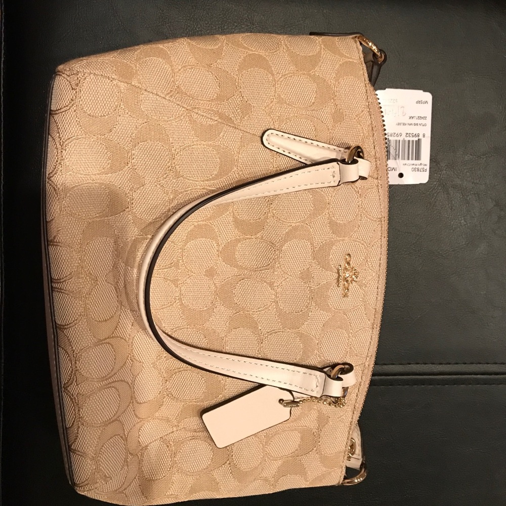 Coach signature beige cross body purse, new