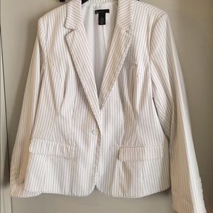 Lane Bryant White/Black Pinstriped Jacket