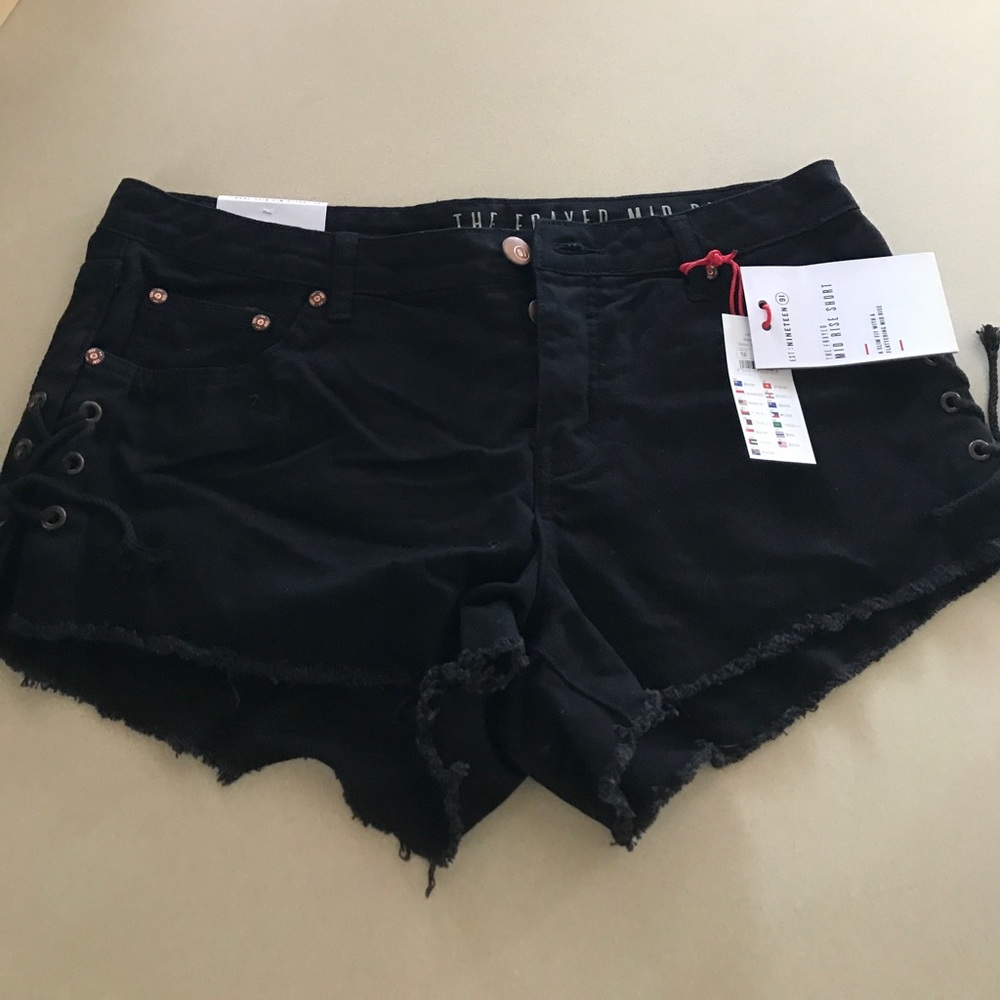 Cotton on denim shorts, laced up on the side