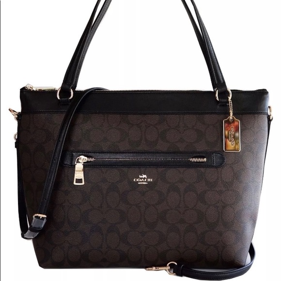 Coach Handbags - Coach black/ brown signature tote, cross body, new