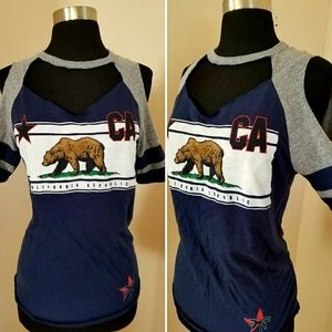 Sexy CA Pride Cut Out Baseball Open Shoulder Top