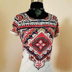 Lucky Brand Boho Paisley Cotton Hippie Top Tee