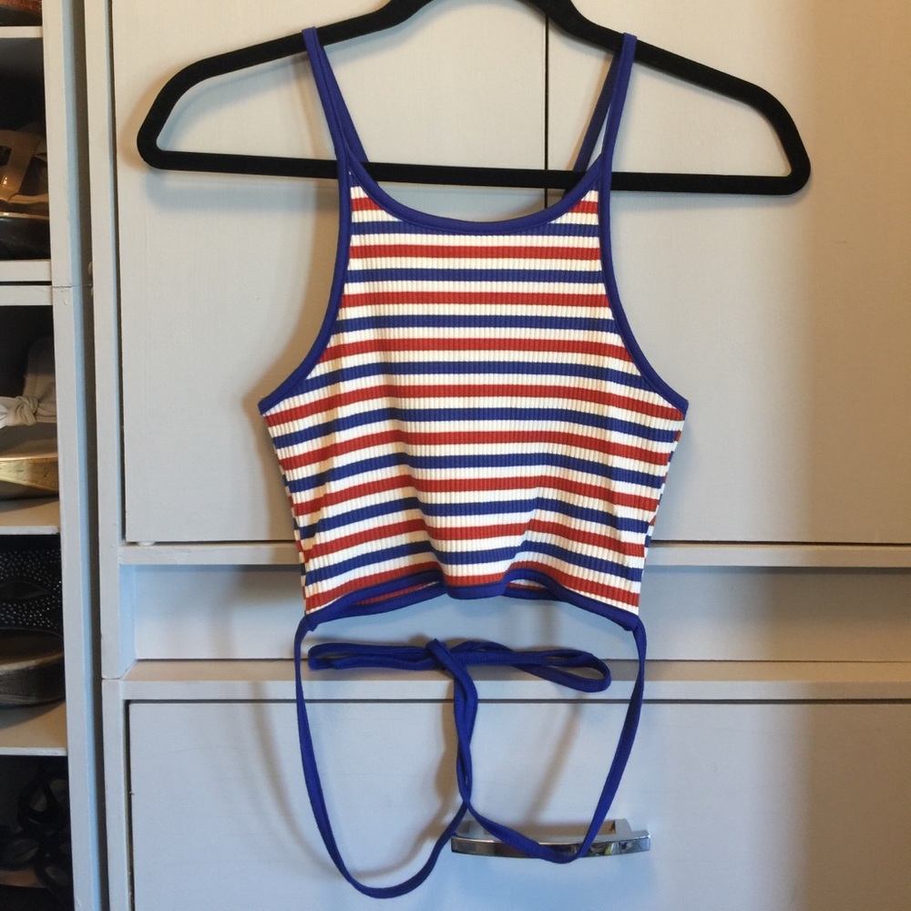 Striped tie around crop top