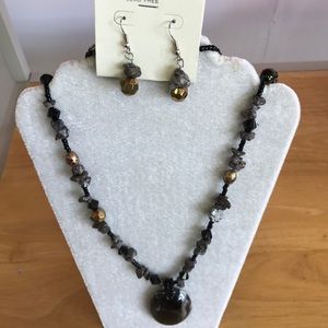 Black Bead Necklace and Earrings