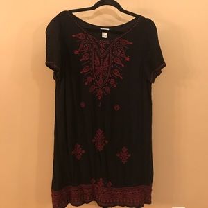 SOLD***Black Boho Dress with Red Embroidery Detail