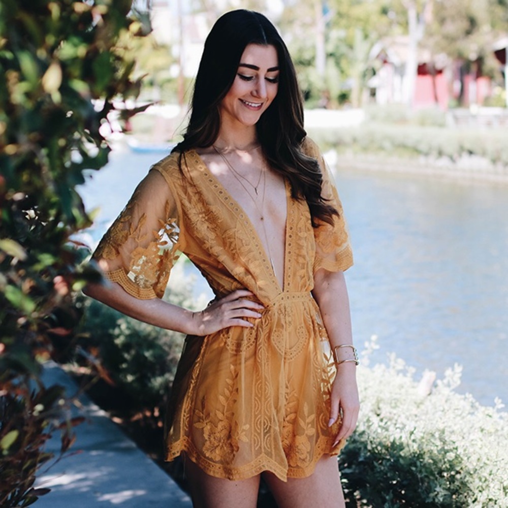Honey Punch Lace Overlay Romper