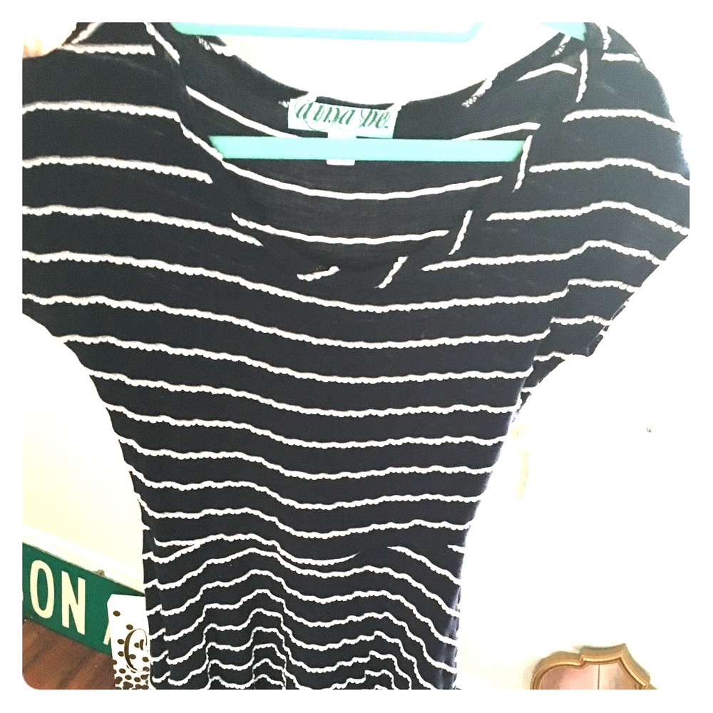 Fit and flare blue striped dress