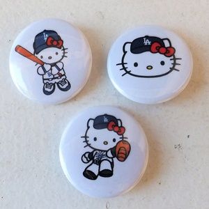 3 Hello Kitty Pin Buttons Sanrio Dodgers Fashion