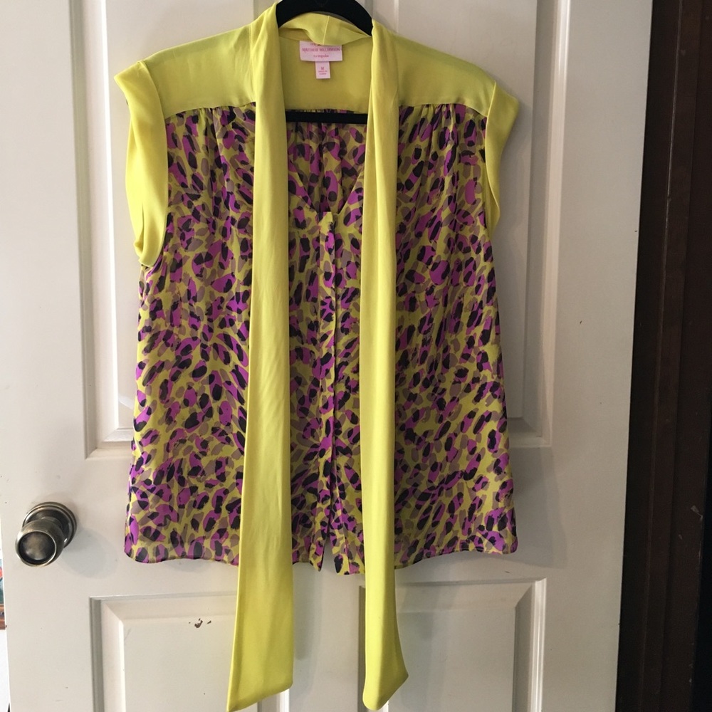 Purple and yellow patterned blouse