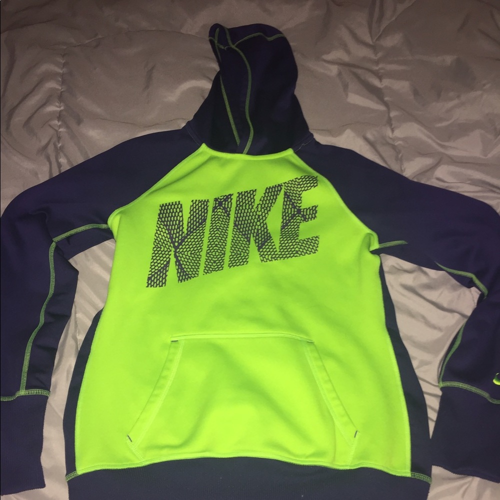 Neon Green and Purple Nike hoodie