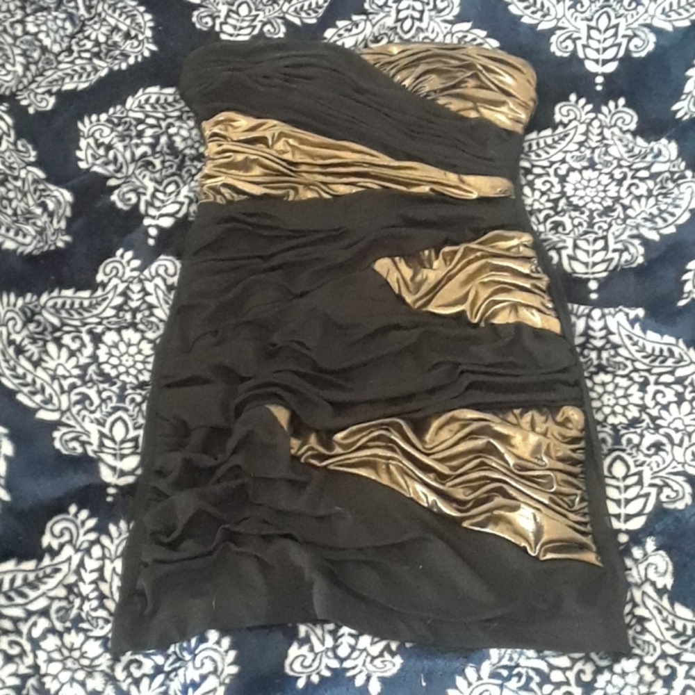 Black and Gold strapless Dress