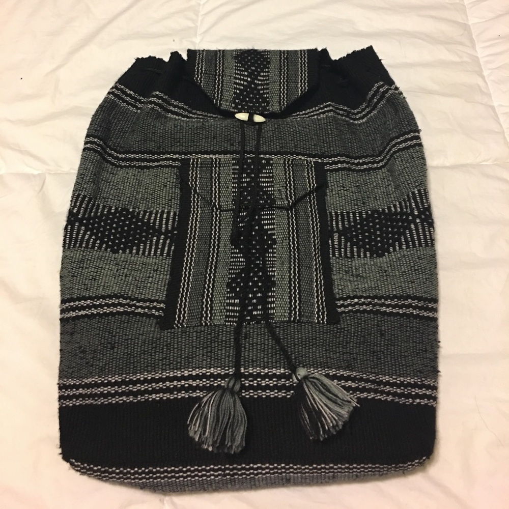 Detailed black and grey backpack.