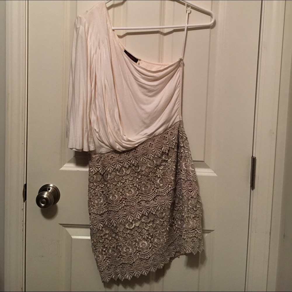 Ivory lace one sleeve dress