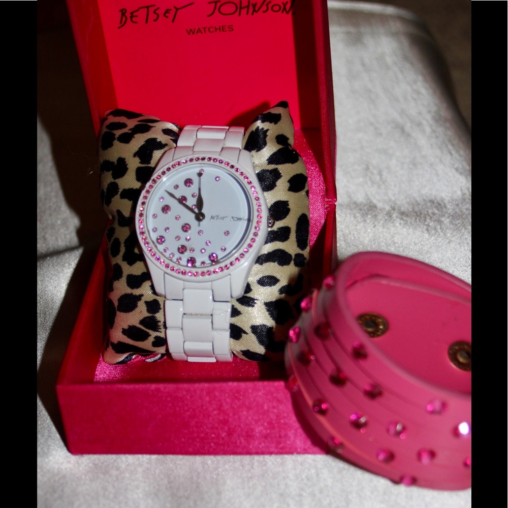New! Betsy Johnson watch with pink bling!