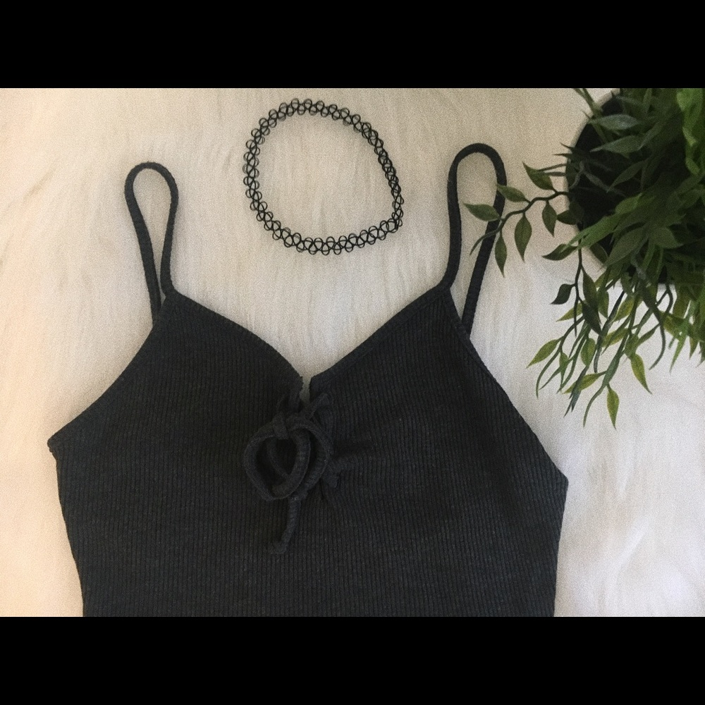 grey cropped top with lace detail