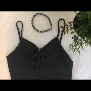 grey cropped top with lace detail