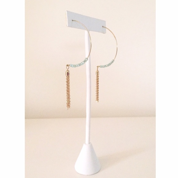 Jewelry - Gold Tone & Seafoam Semi 1/2 Hoop Tassel Earrings