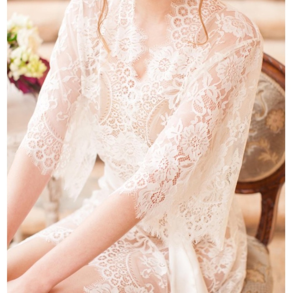 Beautiful lace wedding robe and slip