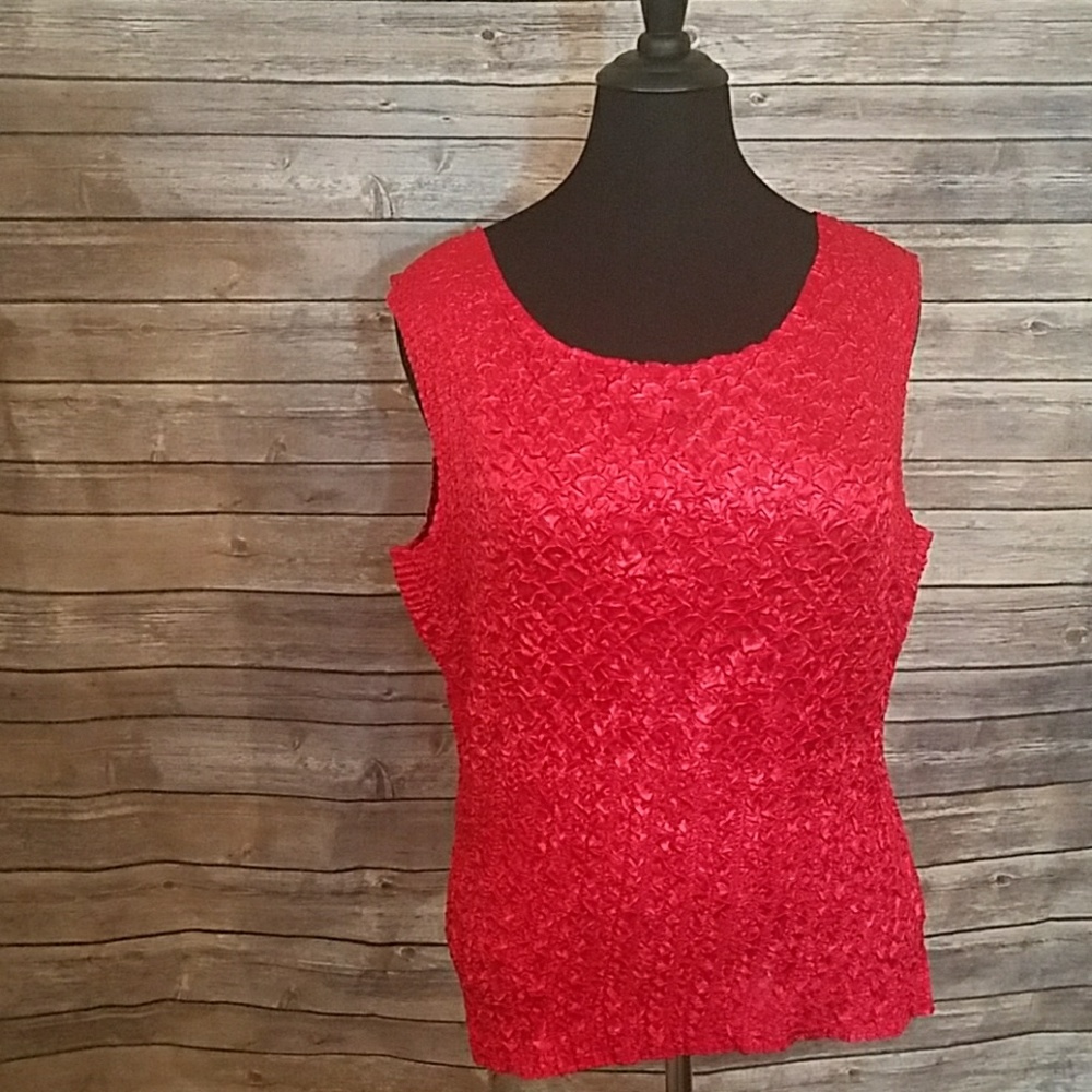 Anne Ashley Red Sleeveless Krinkle Tank Top