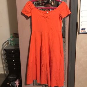 Off the shoulder coral peach dress