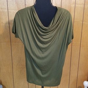 Olive Green Short Sleeve Top, EUC, Cowl neckline