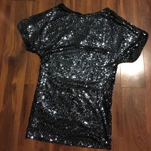 Navy blue light soft sequin flowy dress.
