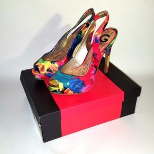 GUESS G Floral Pink Peep-toe Heels