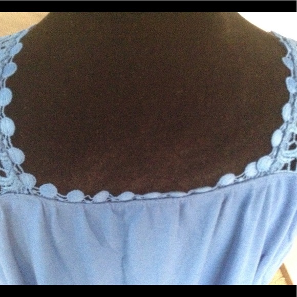 FADED GLORY Tops - Blue crochet shoulder tank top. 31" long. NWOT FADED GLORY Tops - Blue crochet shoulder tank top. 31" long. NWOT