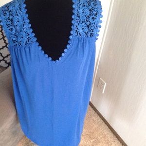 FADED GLORY Tops - Blue crochet shoulder tank top. 31" long. NWOT FADED GLORY Tops - Blue crochet shoulder tank top. 31" long. NWOT