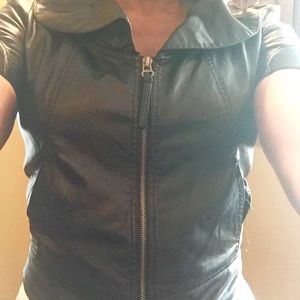 Faux leather black fitted shirt