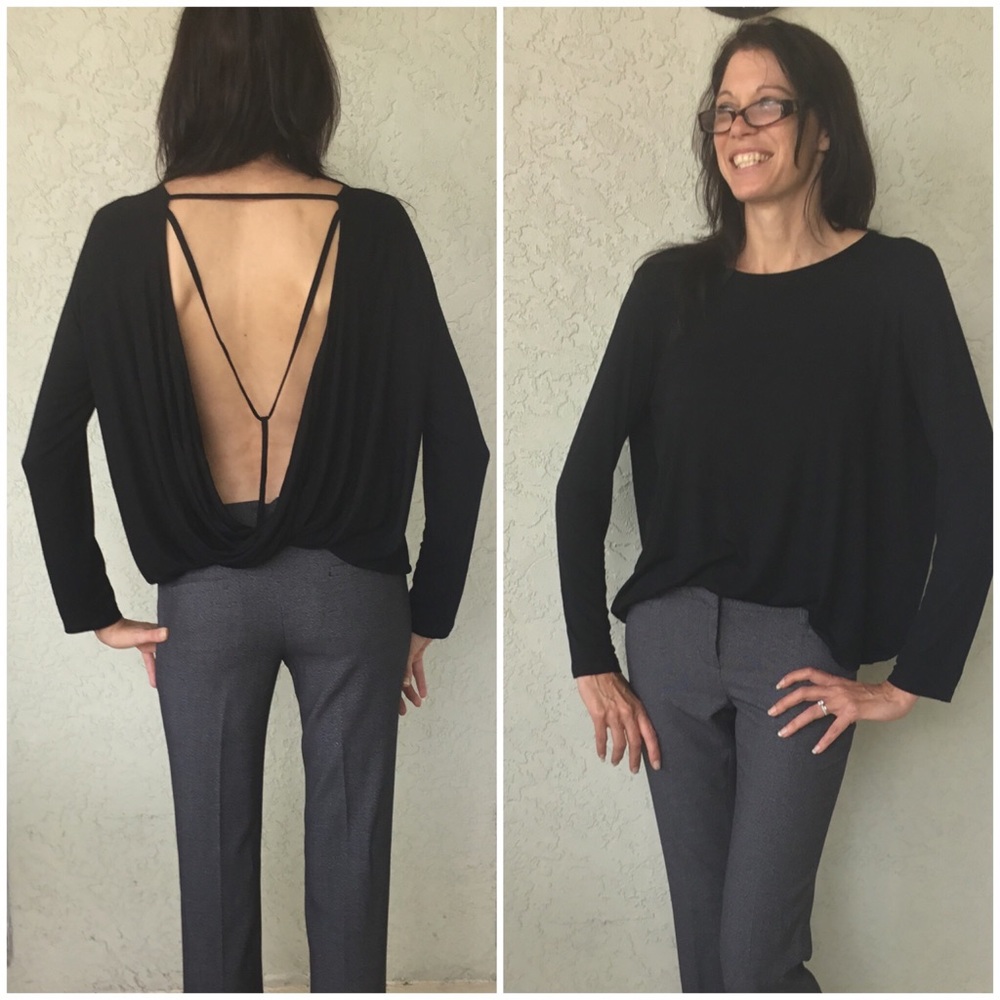 Black Open Drape Back Top - Picture 2 of 4