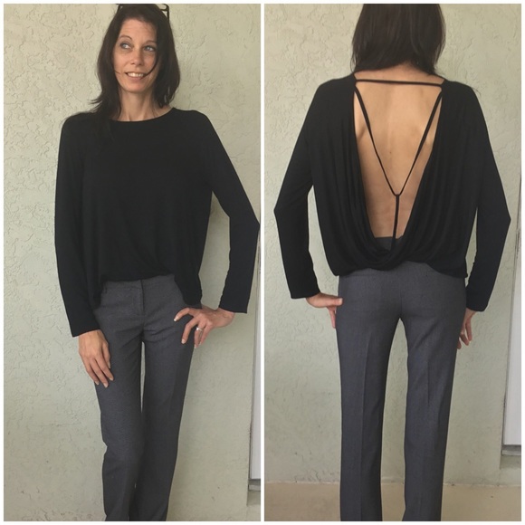 Black Open Drape Back Top - Picture 3 of 4