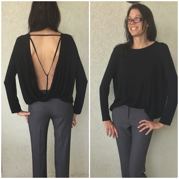 Black Open Drape Back Top - Picture 2 of 4