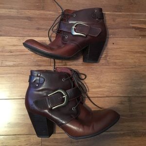born booties brown leather with buckle
