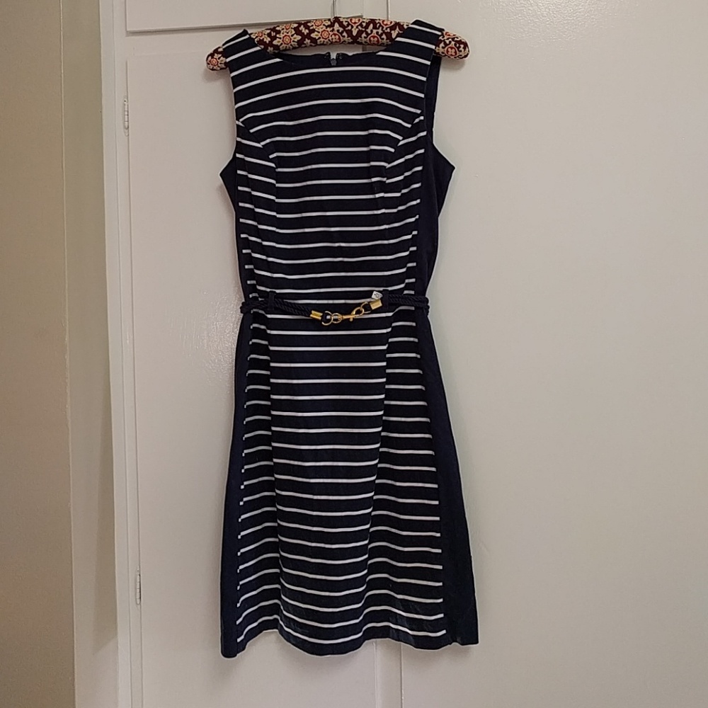 navy and white striped dress with cute rope belt!