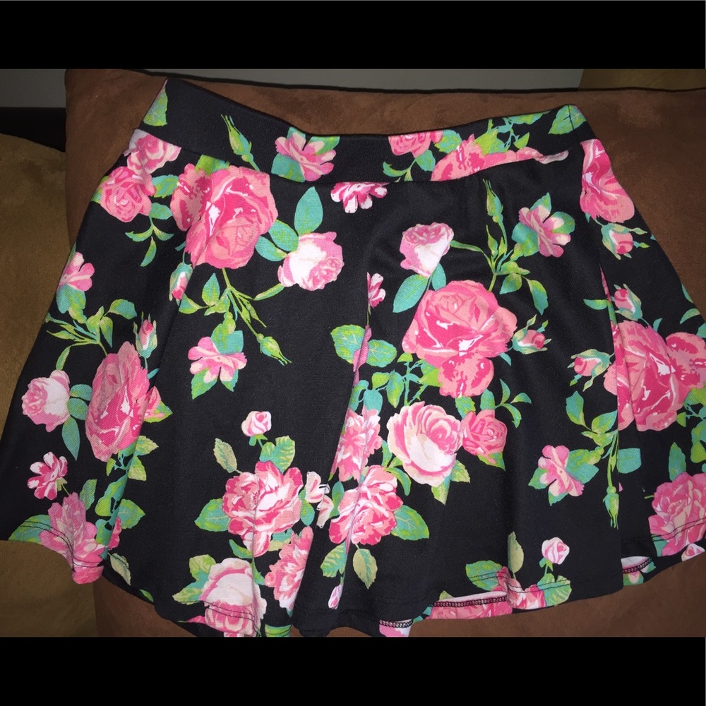 Black Skater Skirt with Pink Roses