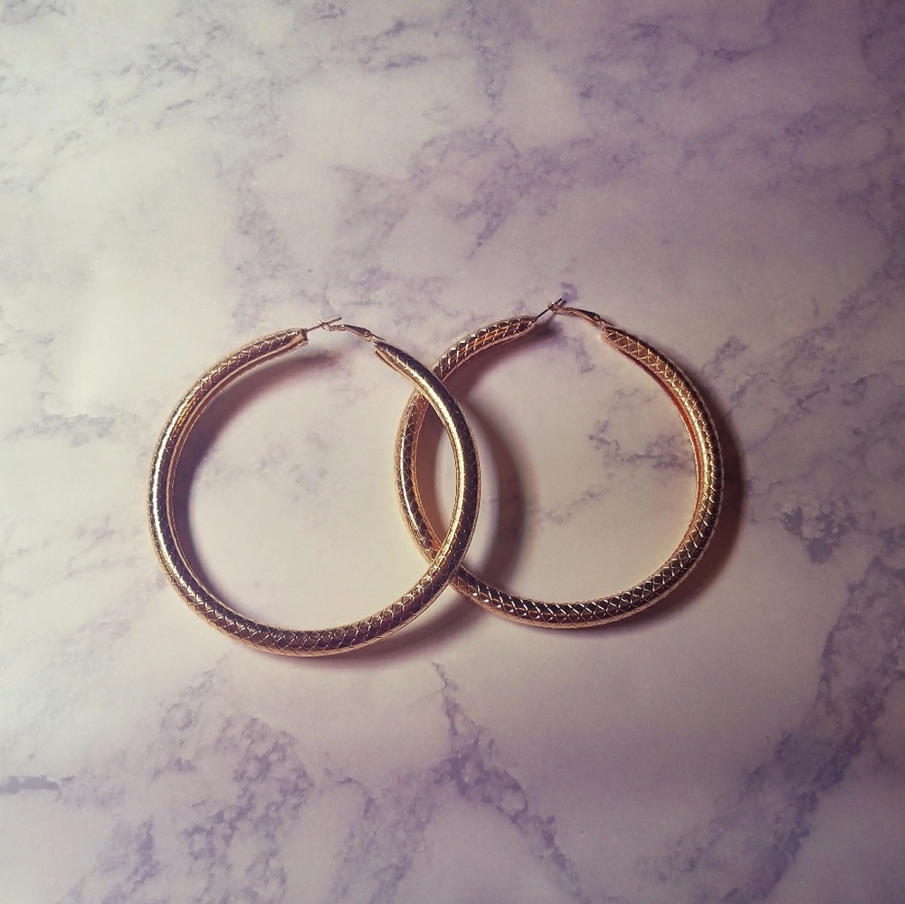 Giant gold textured hoop earrings