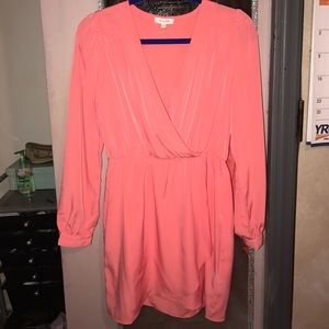 Bright peach coral faux wrap dress
