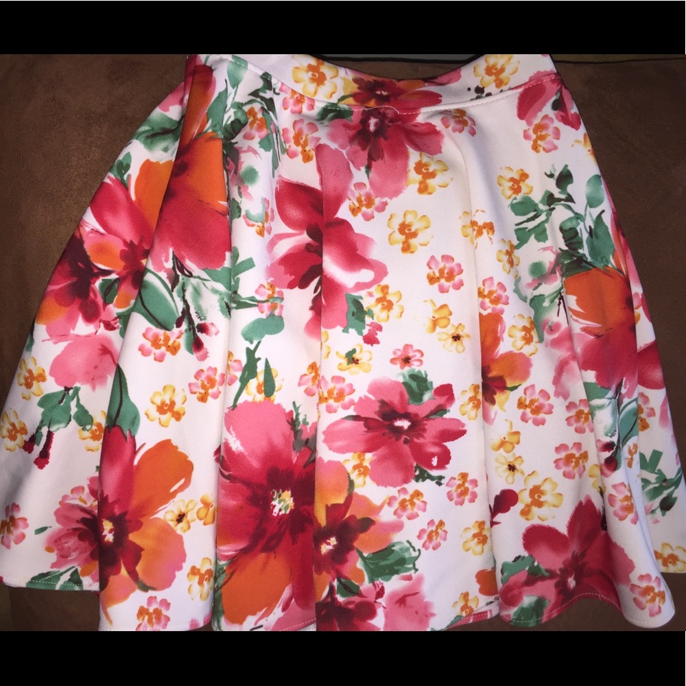 White Skater Skirt with Flowers