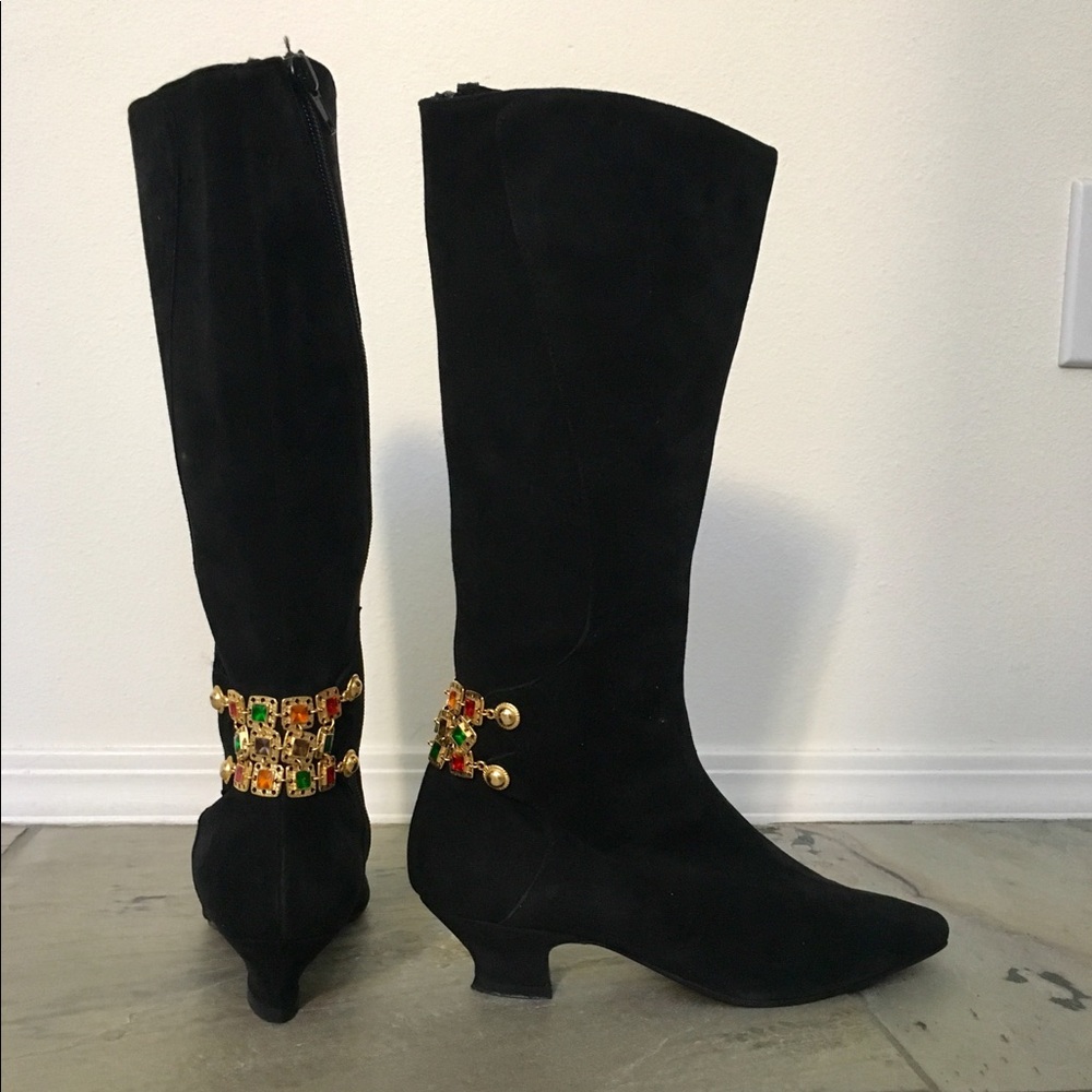 Black suede knee-high boots women's size 6