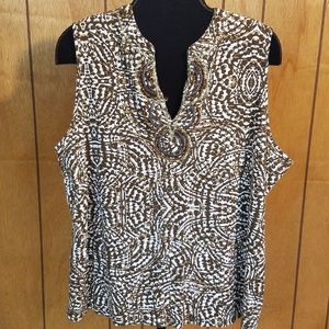 Women's Sleeveless Brown Top with Beaded Neckline