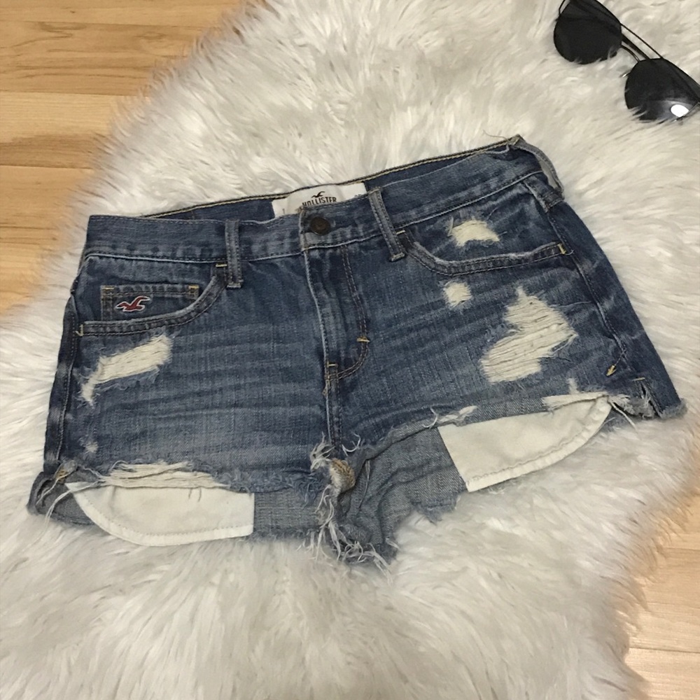 Distressed denim shorts